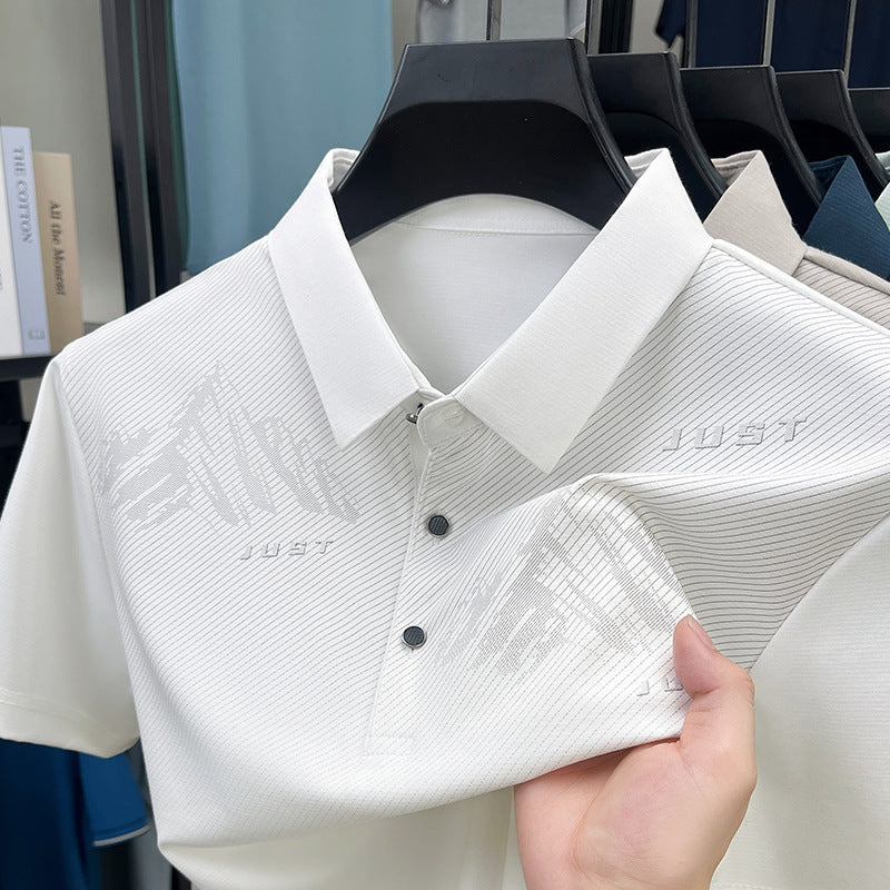 Jiskavi men's pearl white tonal graphic polo T-shirt alternate view