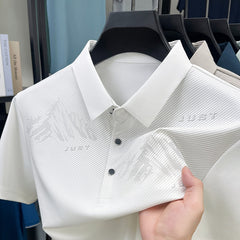 Jiskavi men's pearl white tonal graphic polo T-shirt alternate view