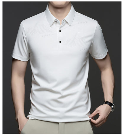 Jiskavi men's pearl white tonal graphic polo T-shirt detail view