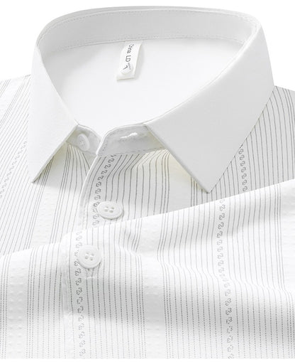 Jiskavi men's pearl white vertical stripe polo T-shirt view 3