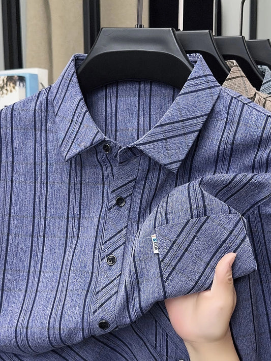 Jiskavi Royal Indigo Blue Melange Stripe Shirt – Collar Detail