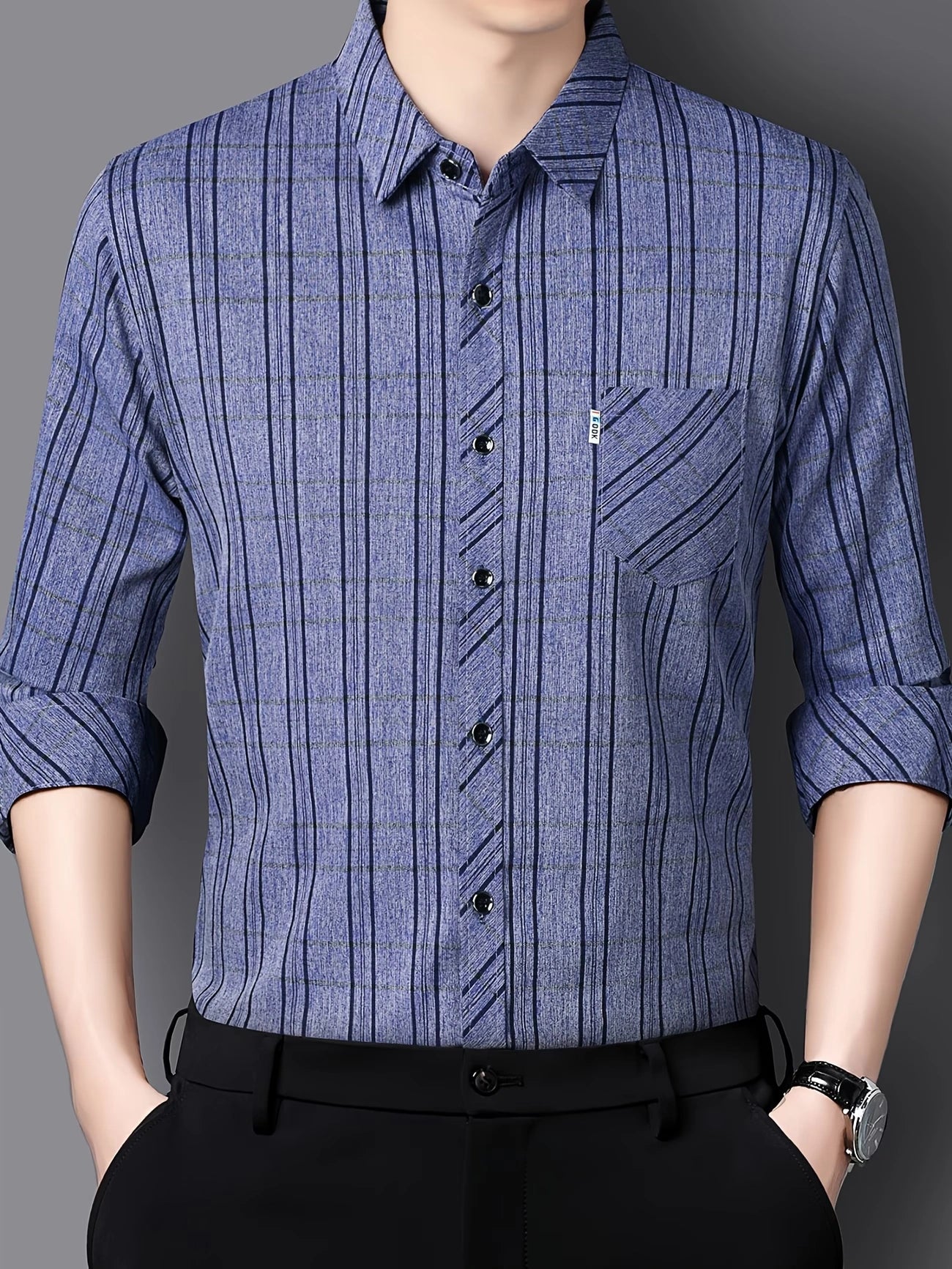  Jiskavi Royal Indigo Melange Casual Shirt – Front Model View