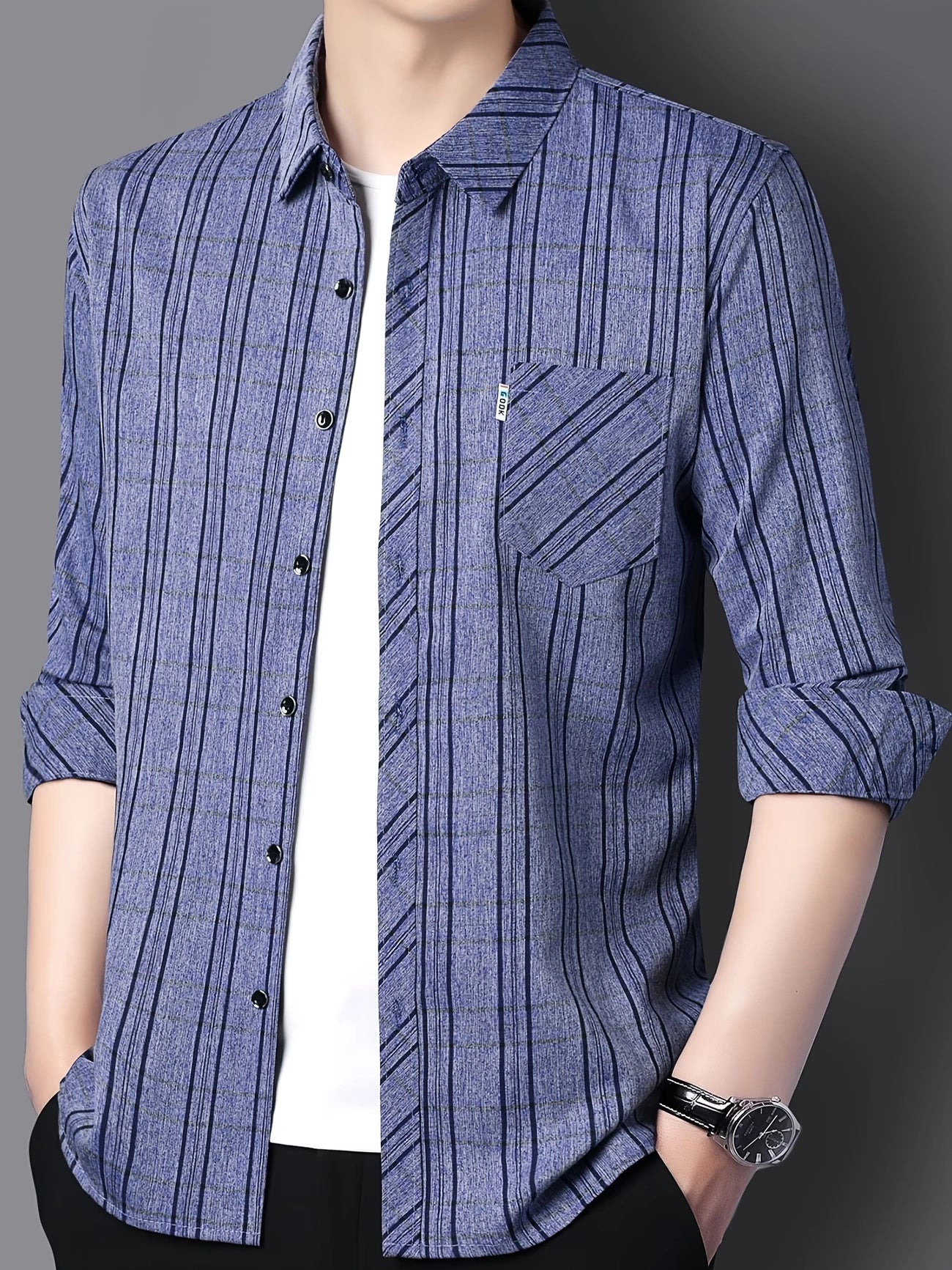 Jiskavi Royal Indigo Melange Stripe Shirt – Open Layer Style
