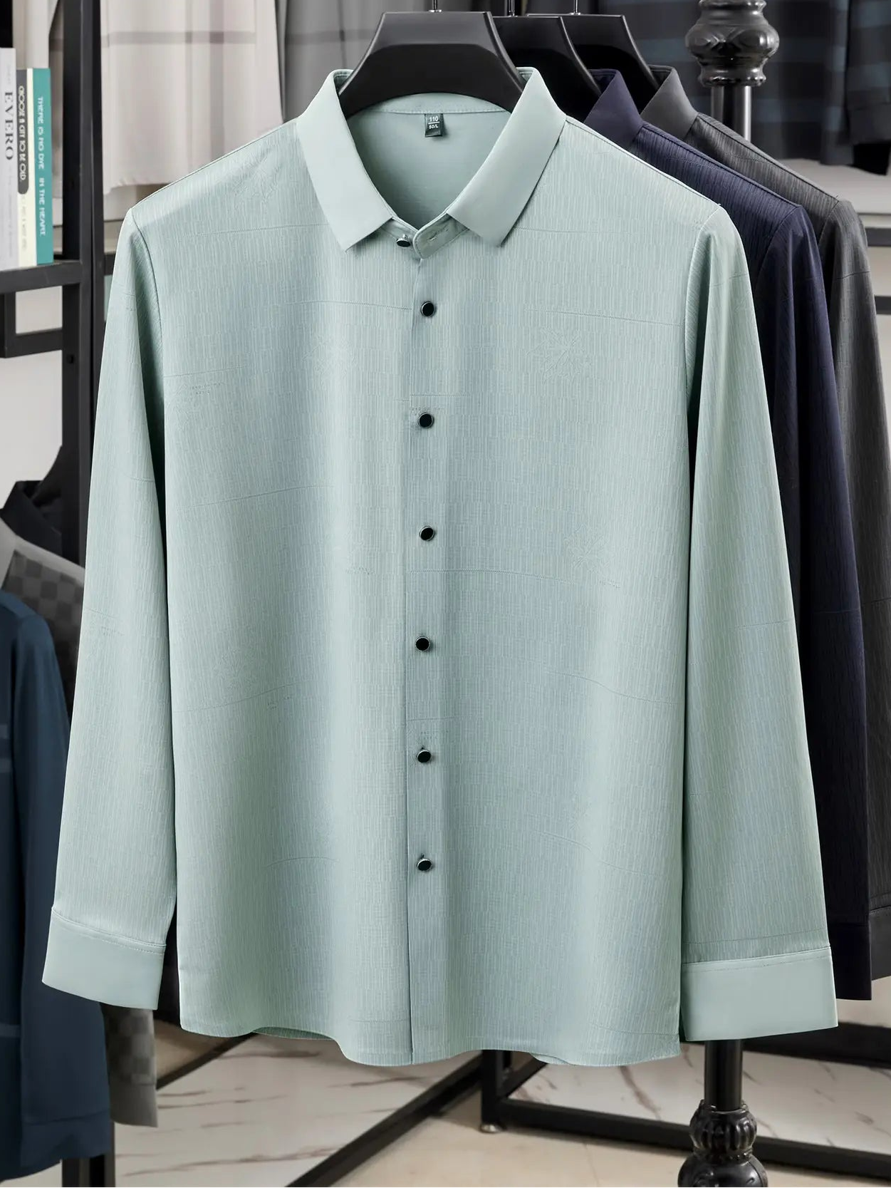 Jiskavi Sage Mint Relaxed Fit Shirt – Full Front Hanger View