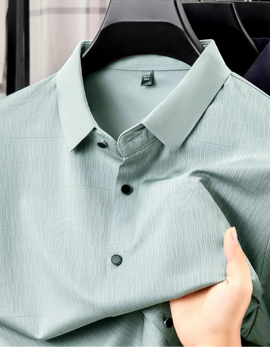 Jiskavi Sage Mint Jacquard Emboss Shirt – Collar Detail