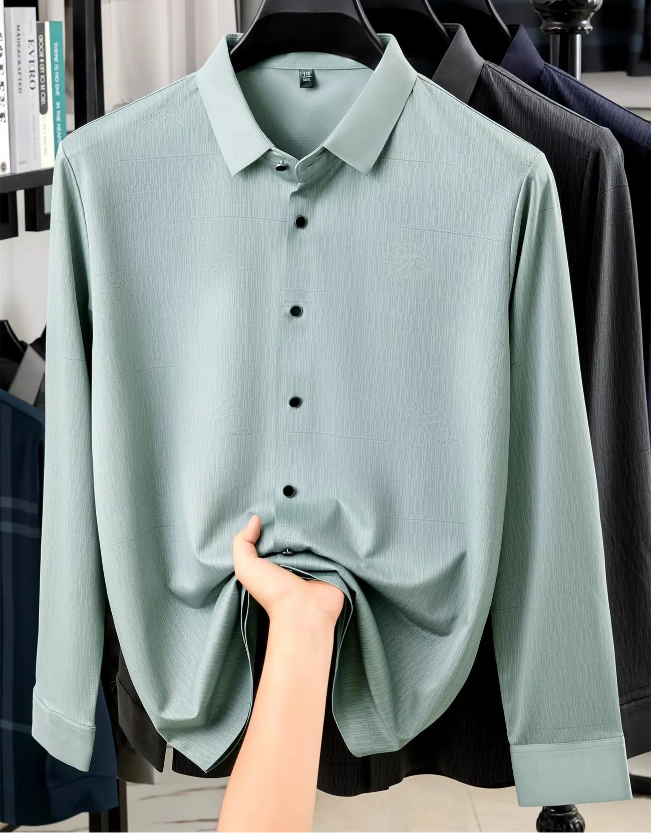 Jiskavi Sage Mint Stretch Cotton Shirt Fabric & Drape