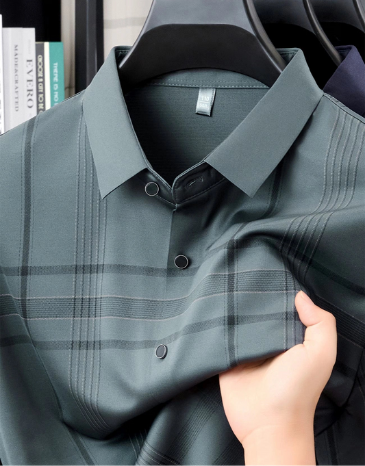 Jiskavi Slate Charcoal Tonal Plaid Shirt – Collar & Button Detail