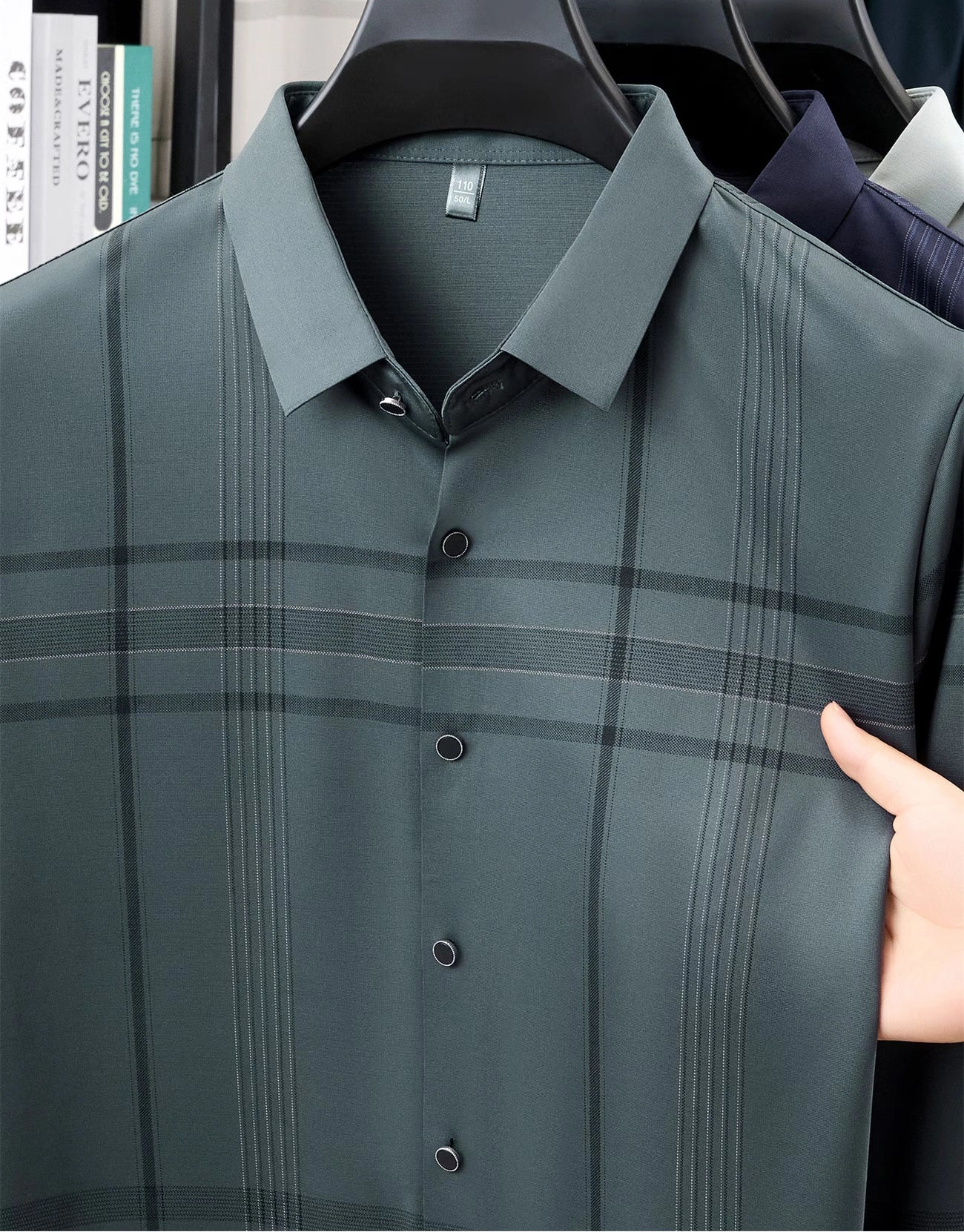 Jiskavi Slate Charcoal Check Relaxed Fit Shirt – Front Hanger View