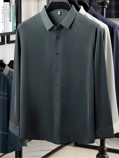 Jiskavi Slate Teal Jacquard Emboss Relaxed Fit Shirt – Front Hanger View