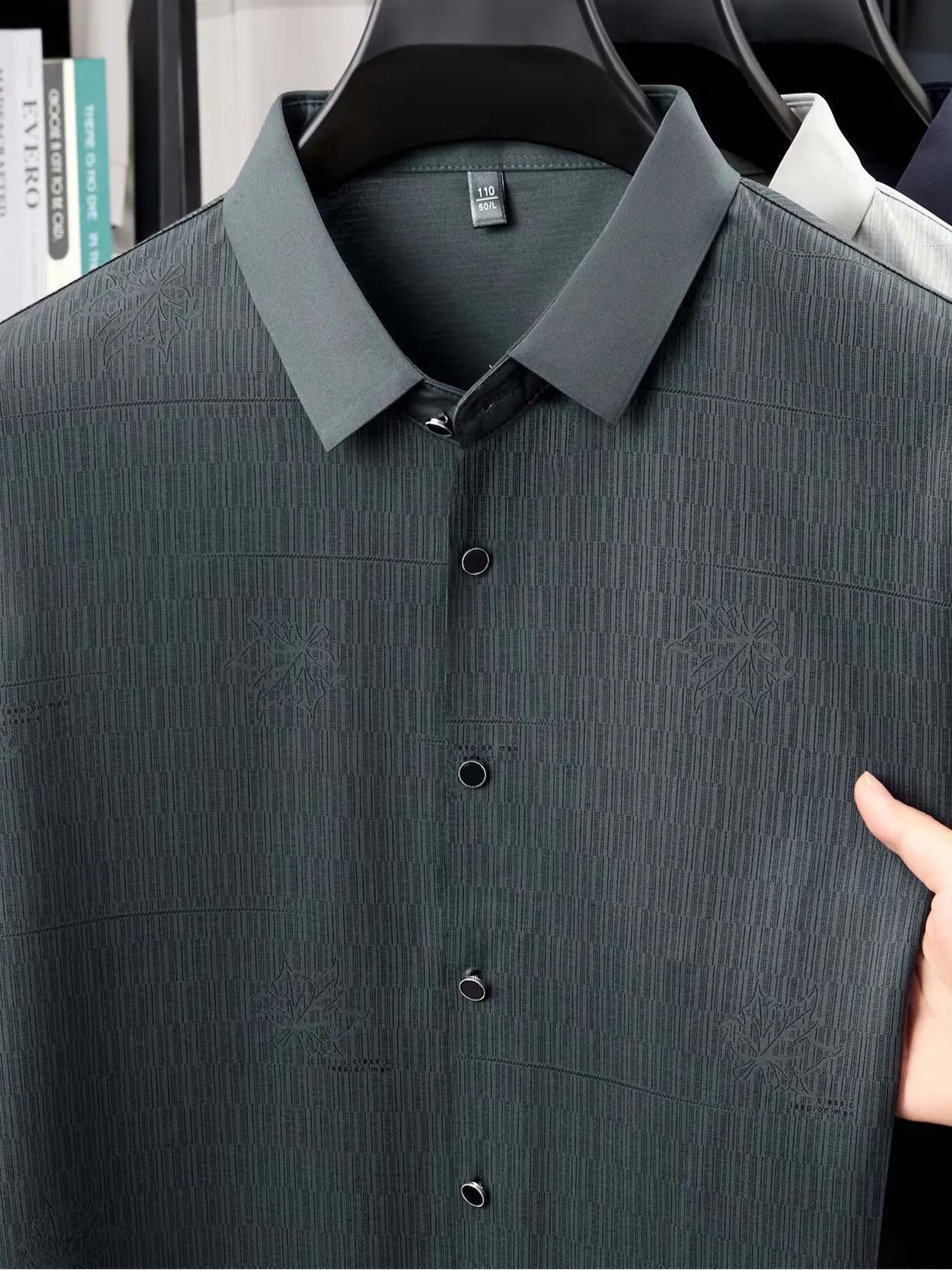 Jiskavi Men's Slate Teal Emboss Shirt Full Front View