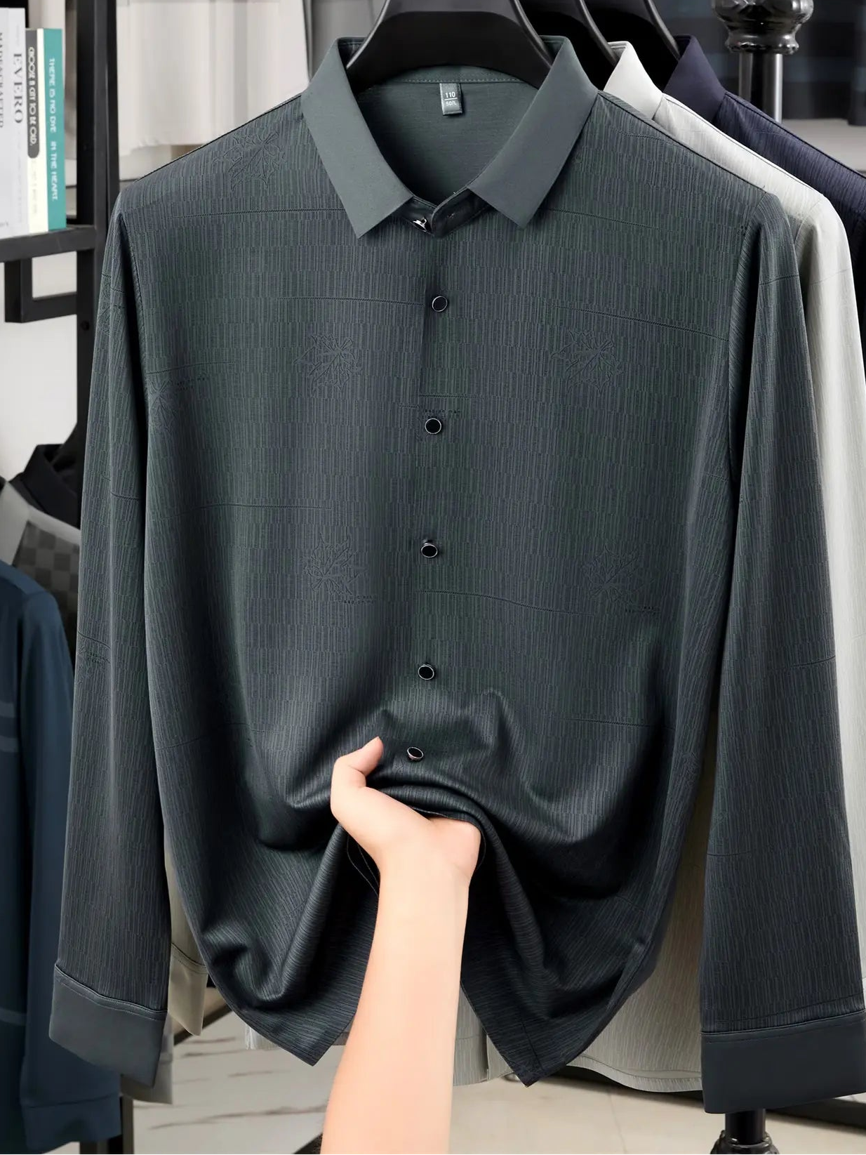 Close-up of Jiskavi Slate Teal Stretch Cotton Jacquard Shirt Fabric