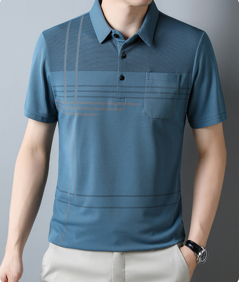 Steel Blue Linear Stripe Imported Cotton Polo T-Shirt