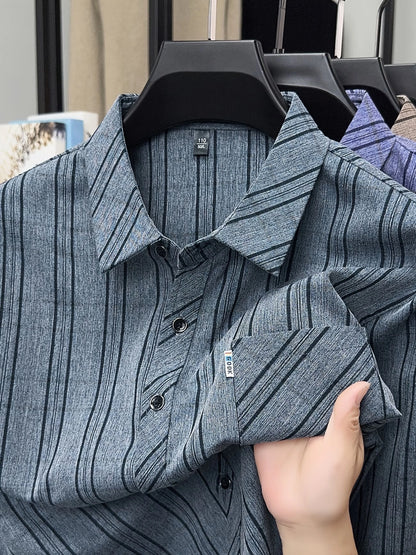 Jiskavi Steel Blue Melange Stripe Shirt – Collar & Pocket Detail