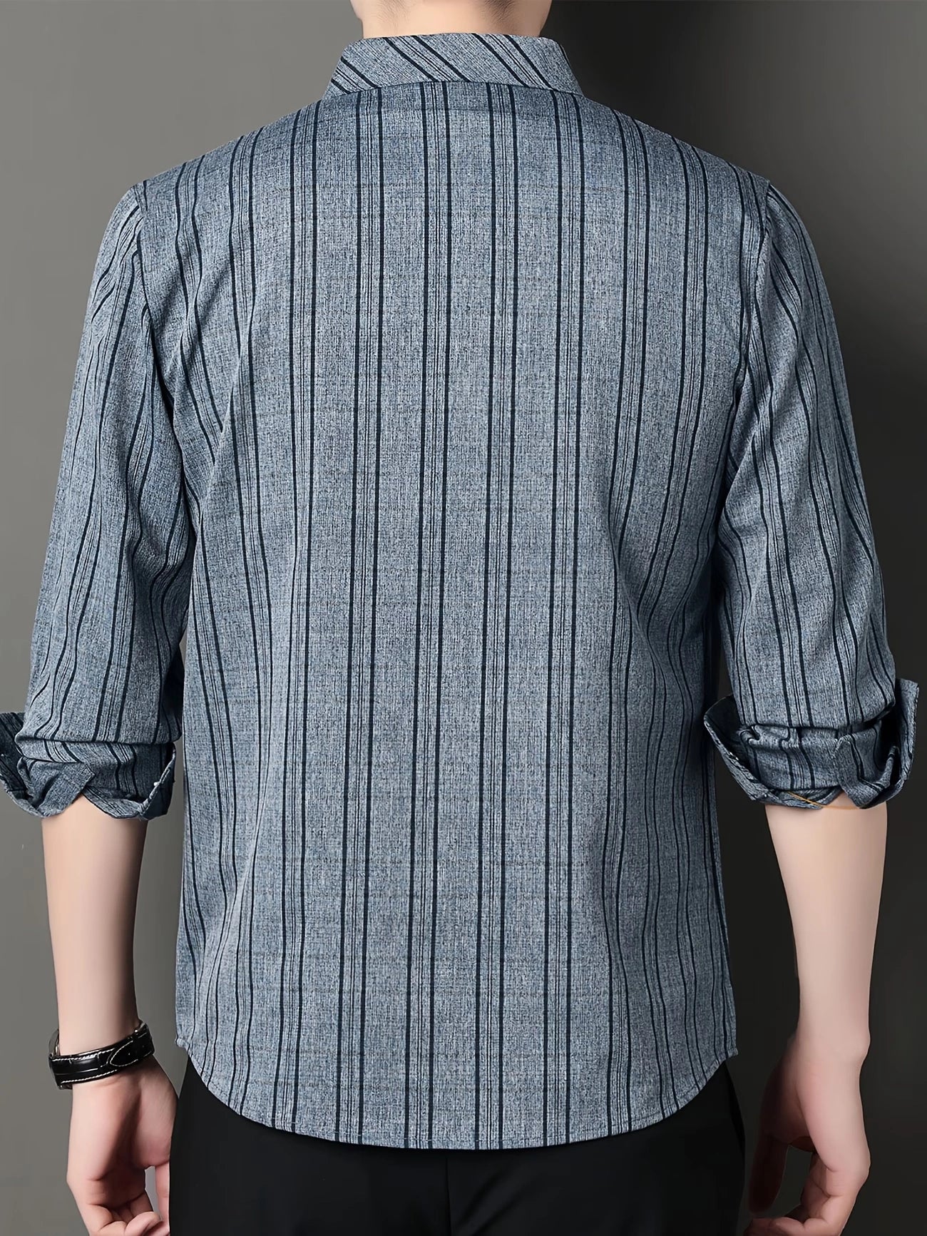 Jiskavi Steel Blue Melange Stripe Shirt – Back View on Model
