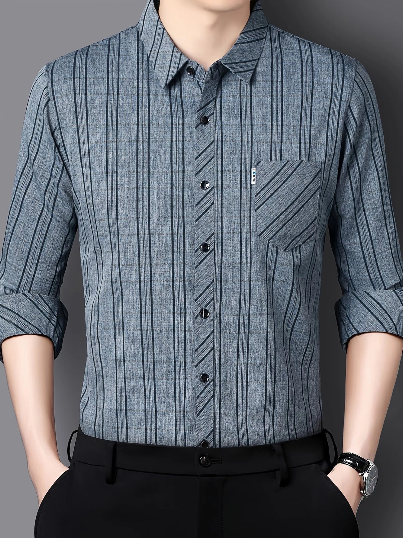 Jiskavi Steel Blue Melange Pinstripe Casual Shirt – Front View