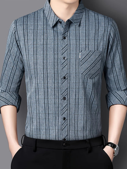 Jiskavi Steel Blue Melange Pinstripe Casual Shirt – Front View