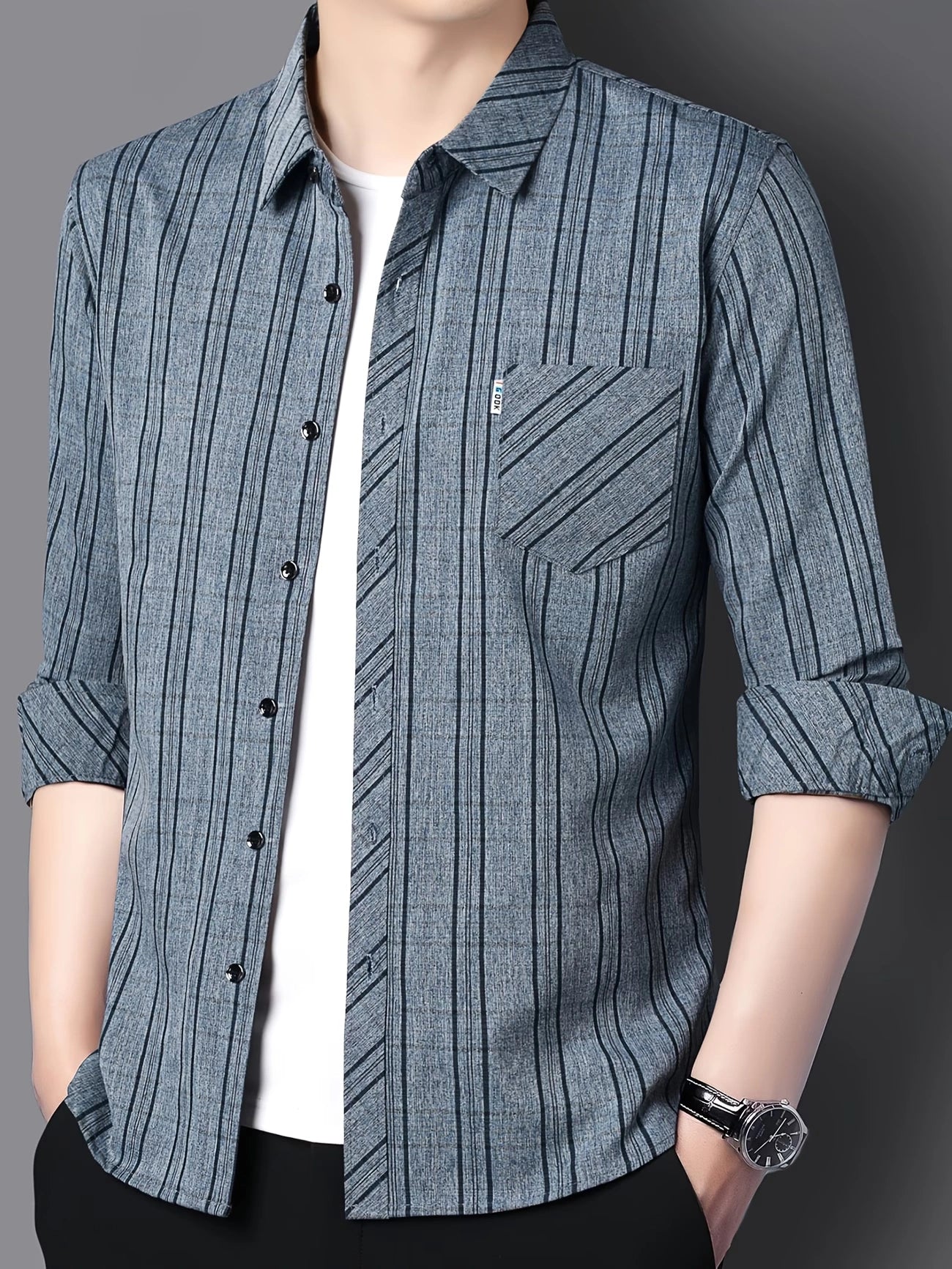 Jiskavi Steel Blue Melange Shirt – Open Layer Style over White Tee