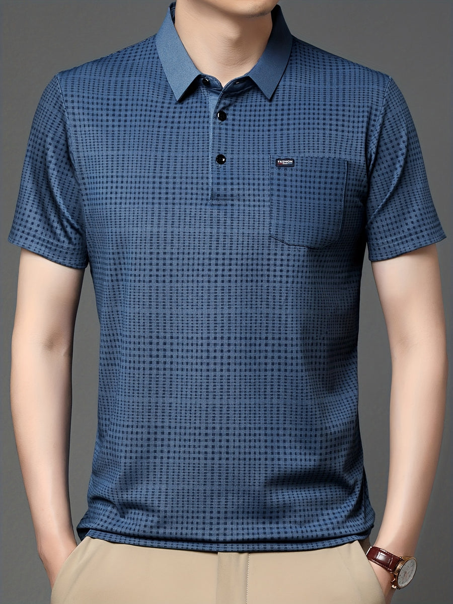 Steel Blue Micro Check Imported Cotton Polo T-Shirt