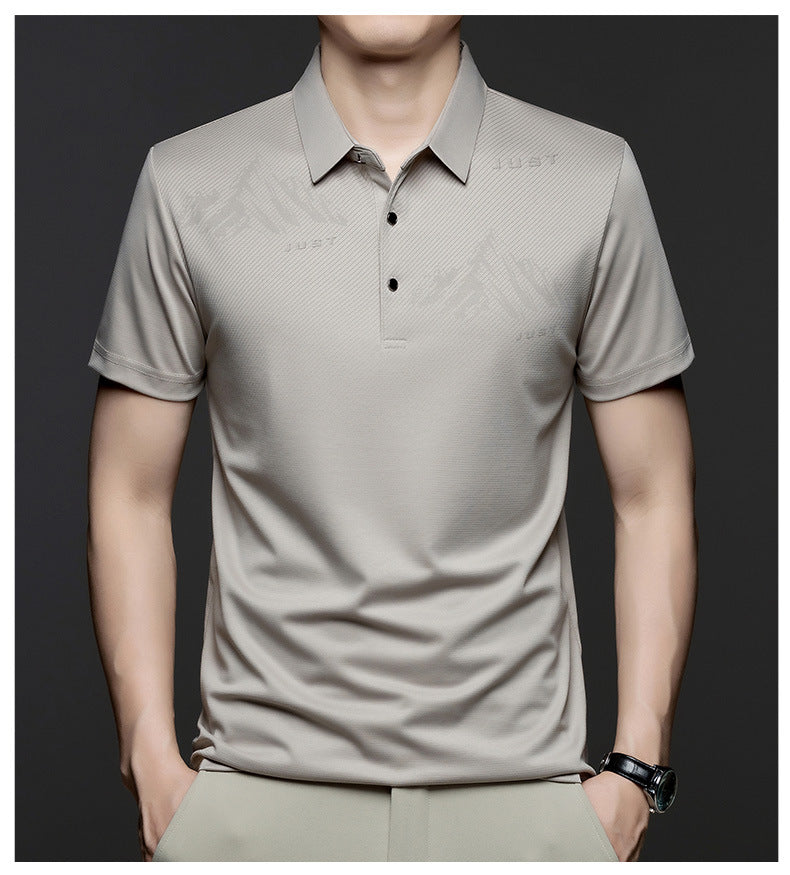Jiskavi men's taupe grey tonal graphic polo T-shirt alternate view