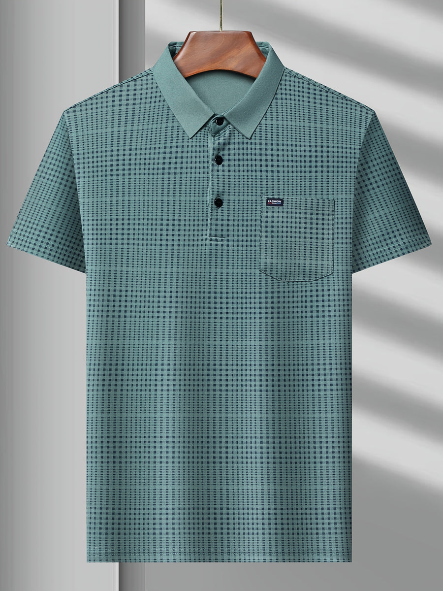 Teal Green Micro Check Imported Cotton Polo T-Shirt