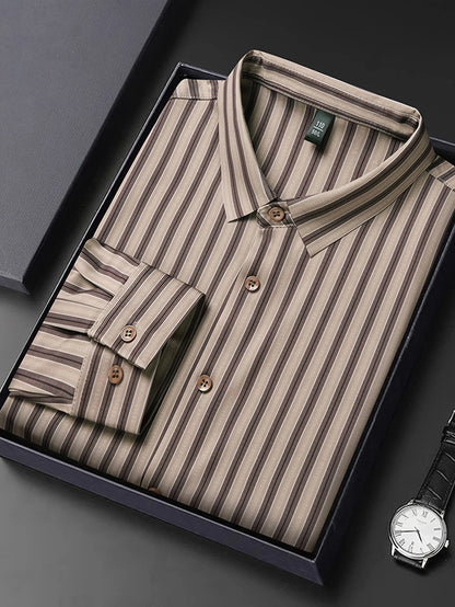 Jiskavi Khaki Brown Stripe Shirt Folded in Premium Gift Box