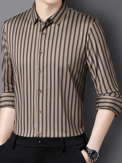 Jiskavi Vintage Khaki Pinstripe Shirt – Rolled Sleeve Style
