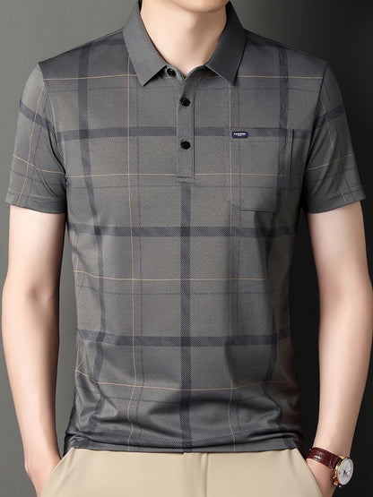 Jiskavi men's white black abstract print polo T-shirt fabric detail