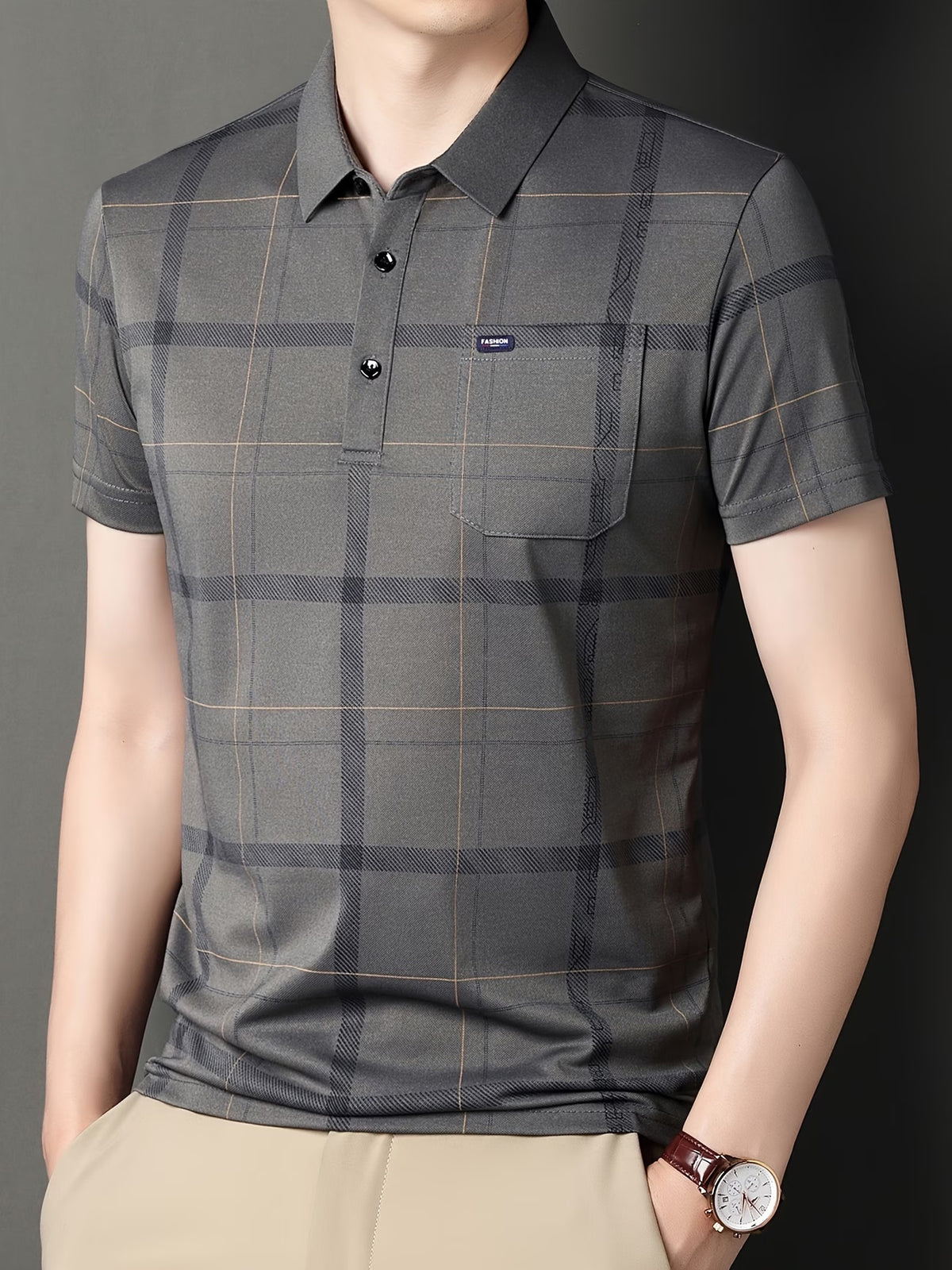 Jiskavi men's white black abstract print polo T-shirt alternate look