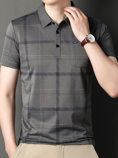 Jiskavi men's white black abstract print polo T-shirt side view