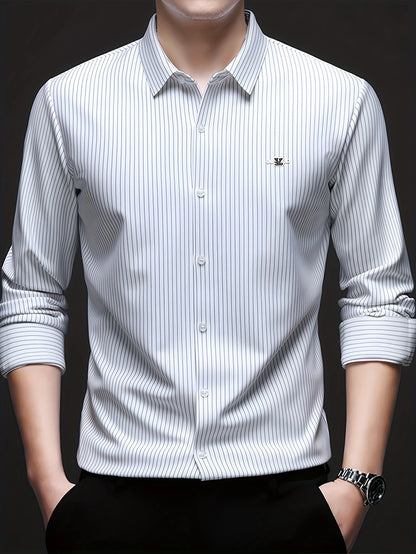 Jiskavi optic white pinstripe slim fit full sleeve men's formal shirt — front view