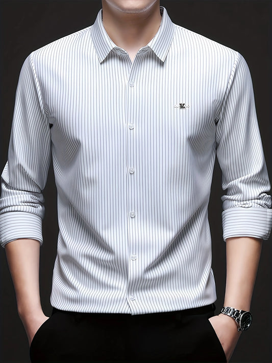 Jiskavi optic white pinstripe slim fit full sleeve men's formal shirt — front view